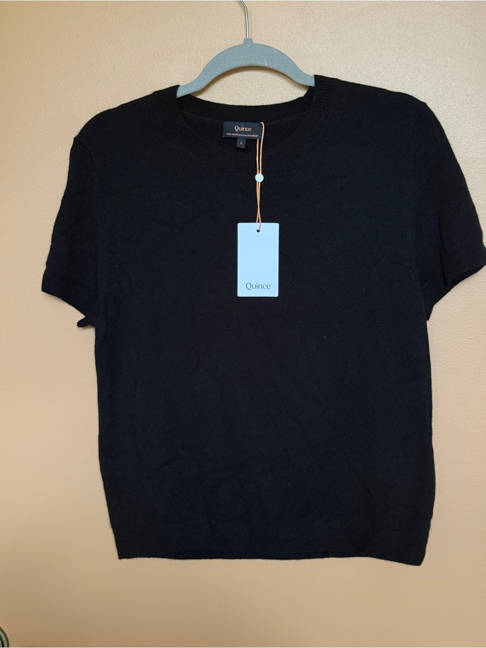 Quince Woman’s 100% Mongolian Cashmere Black Short-Sleeve Crewneck Sweater